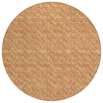 8' Round Bronze Round Geometric Washable Non Skid Indoor Outdoor Area Rug