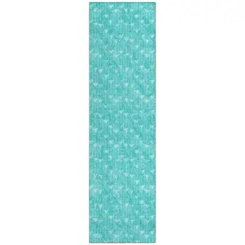 8' Runner Turquoise Geometric Washable Non Skid Indoor Outdoor Runner Rug