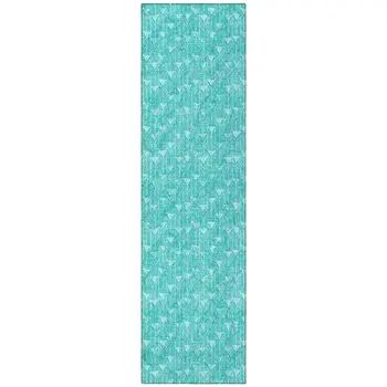 8' Runner Turquoise Geometric Washable Non Skid Indoor Outdoor Runner Rug