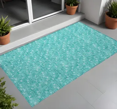 3' X 5' Turquoise Geometric Washable Non Skid Indoor Outdoor Area Rug