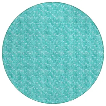 8' Round Turquoise Round Geometric Washable Non Skid Indoor Outdoor Area Rug