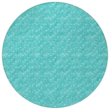 8' Round Turquoise Round Geometric Washable Non Skid Indoor Outdoor Area Rug