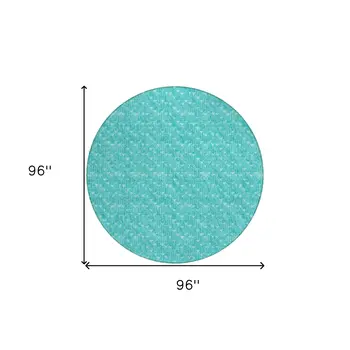 8' Round Turquoise Round Geometric Washable Non Skid Indoor Outdoor Area Rug