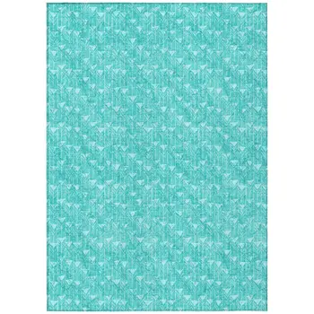8' X 10' Turquoise Geometric Washable Non Skid Indoor Outdoor Area Rug