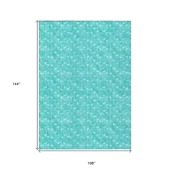 9' X 12' Turquoise Geometric Washable Non Skid Indoor Outdoor Area Rug