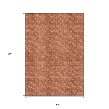 5' X 8' Terra Cotta Geometric Washable Non Skid Indoor Outdoor Area Rug