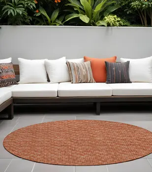 8' Round Terra Cotta Round Geometric Washable Non Skid Indoor Outdoor Area Rug