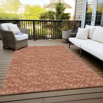 10' X 14' Terra Cotta Geometric Washable Non Skid Indoor Outdoor Area Rug