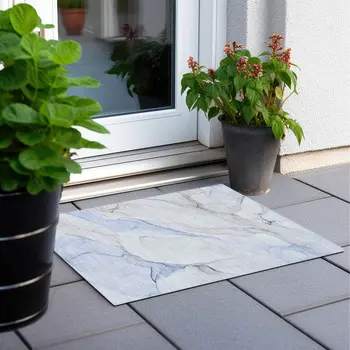 2' X 3' Ivory Blue and Gray Abstract Washable Non Skid Indoor Outdoor Area Rug