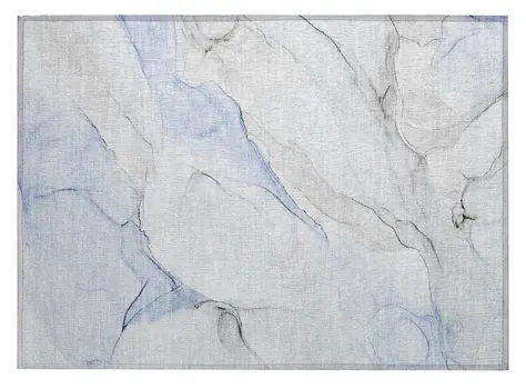 2' X 3' Ivory Blue and Gray Abstract Washable Non Skid Indoor Outdoor Area Rug