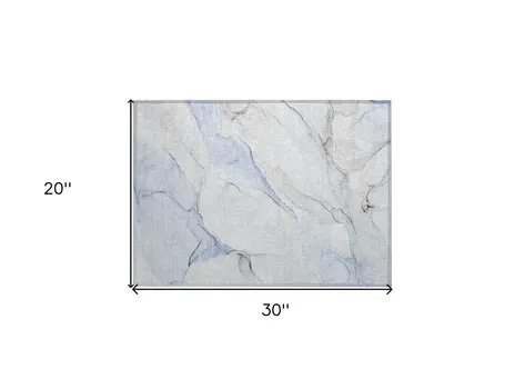 2' X 3' Ivory Blue and Gray Abstract Washable Non Skid Indoor Outdoor Area Rug