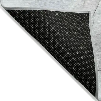 8' Runner Ivory Blue and Gray Abstract Washable Non Skid Indoor Outdoor Runner Rug