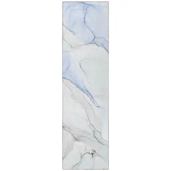 8' Runner Ivory Blue and Gray Abstract Washable Non Skid Indoor Outdoor Runner Rug