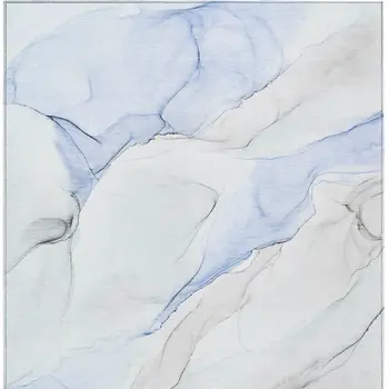 3' X 5' Ivory Blue and Gray Abstract Washable Non Skid Indoor Outdoor Area Rug