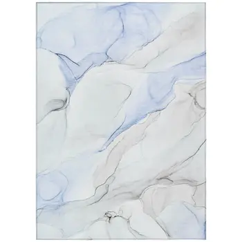 10' X 14' Ivory Blue and Gray Abstract Washable Non Skid Indoor Outdoor Area Rug