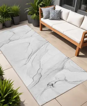 8' Runner Gray Abstract Washable Non Skid Indoor Outdoor Runner Rug