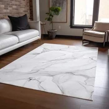 5' X 8' Gray Abstract Washable Indoor Outdoor Area Rug
