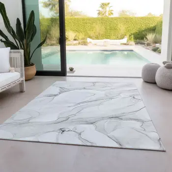 5' X 8' Gray Abstract Washable Indoor Outdoor Area Rug
