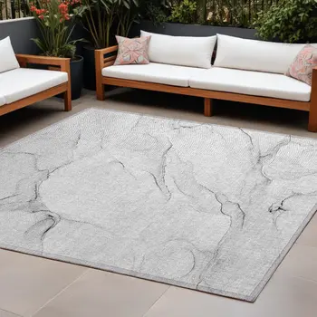 10' X 14' Gray Abstract Washable Non Skid Indoor Outdoor Area Rug