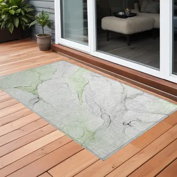 2' X 3' Green Abstract Washable Non Skid Indoor Outdoor Area Rug