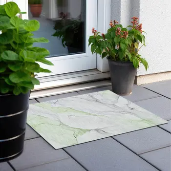 2' X 3' Green Abstract Washable Non Skid Indoor Outdoor Area Rug