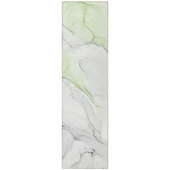 2' X 8' Green Abstract Washable Indoor Outdoor Runner Rug