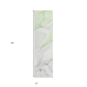 2' X 8' Green Abstract Washable Indoor Outdoor Runner Rug