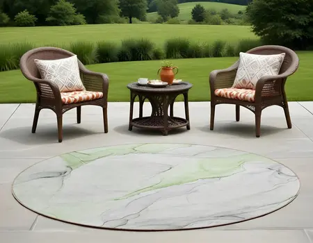 8' Round Green Round Abstract Washable Non Skid Indoor Outdoor Area Rug