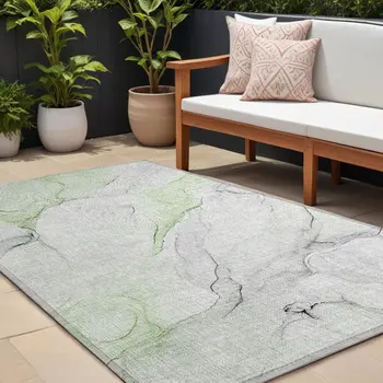 8' X 10' Green Abstract Washable Non Skid Indoor Outdoor Area Rug