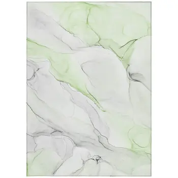 9' X 12' Green Abstract Washable Non Skid Indoor Outdoor Area Rug