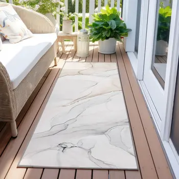 8' Runner Beige Ivory and Gray Abstract Washable Non Skid Indoor Outdoor Runner Rug