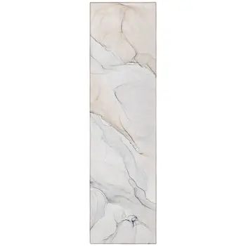 8' Runner Beige Ivory and Gray Abstract Washable Non Skid Indoor Outdoor Runner Rug