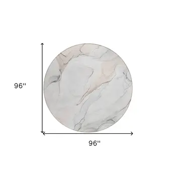 8' Round Beige Ivory and Gray Round Abstract Washable Non Skid Indoor Outdoor Area Rug