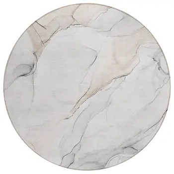 8' Round Beige Ivory and Gray Round Abstract Washable Non Skid Indoor Outdoor Area Rug