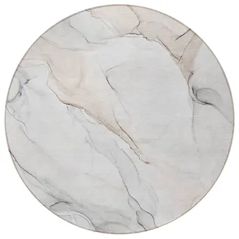 8' Round Beige Ivory and Gray Round Abstract Washable Non Skid Indoor Outdoor Area Rug