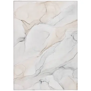 9' X 12' Beige Ivory and Gray Abstract Washable Non Skid Indoor Outdoor Area Rug