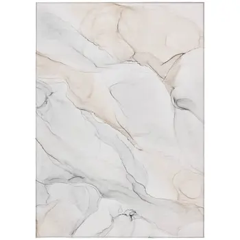9' X 12' Beige Ivory and Gray Abstract Washable Non Skid Indoor Outdoor Area Rug