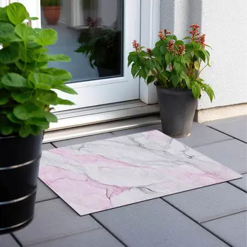 2' X 3' Gray and Pink Abstract Washable Non Skid Indoor Outdoor Area Rug