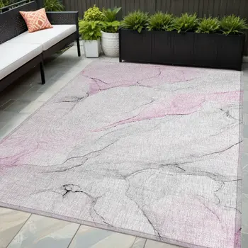 5' X 8' Gray and Pink Abstract Washable Non Skid Indoor Outdoor Area Rug
