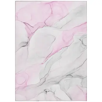 5' X 8' Gray and Pink Abstract Washable Non Skid Indoor Outdoor Area Rug