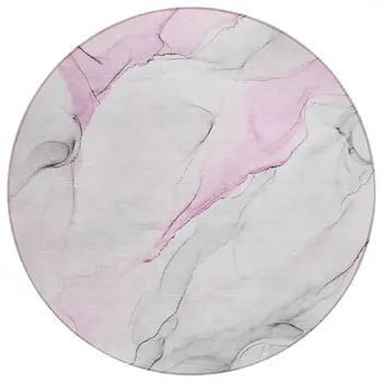 8' Round Gray and Pink Round Abstract Washable Non Skid Indoor Outdoor Area Rug