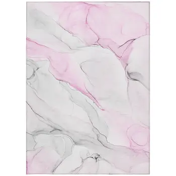 9' X 12' Gray and Pink Abstract Washable Non Skid Indoor Outdoor Area Rug