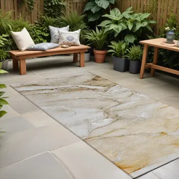 8' Runner Brown Abstract Washable Non Skid Indoor Outdoor Runner Rug