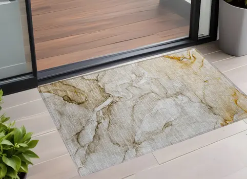 3' X 5' Brown Abstract Washable Non Skid Indoor Outdoor Area Rug