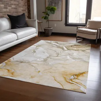 3' X 5' Brown Abstract Washable Non Skid Indoor Outdoor Area Rug