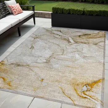 5' X 8' Brown Abstract Washable Non Skid Indoor Outdoor Area Rug