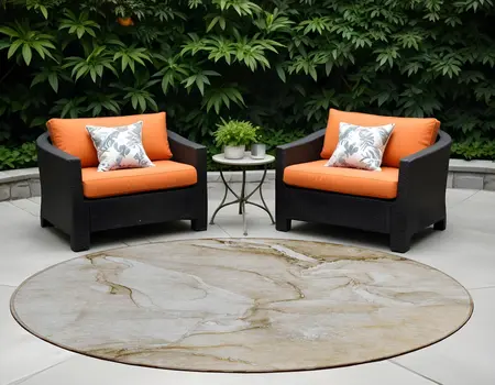 8' Round Brown Round Abstract Washable Non Skid Indoor Outdoor Area Rug