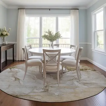 8' Round Brown Round Abstract Washable Non Skid Indoor Outdoor Area Rug