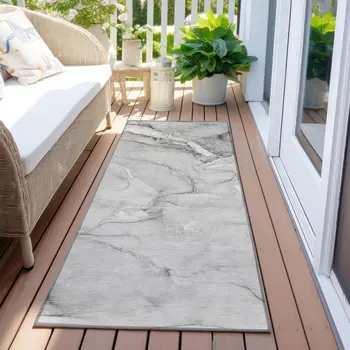 8' Runner Gray Abstract Washable Non Skid Indoor Outdoor Runner Rug