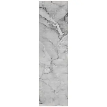 8' Runner Gray Abstract Washable Non Skid Indoor Outdoor Runner Rug